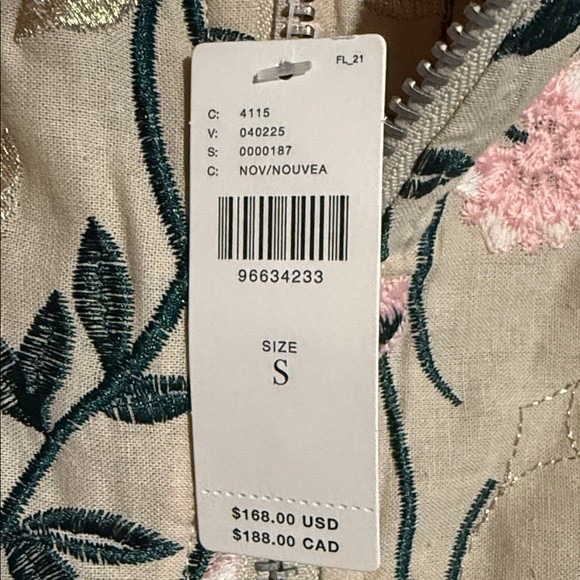 Avec Les Filles Pastel Floral Embroidered Bomber Jacket Beige Pink Women NWT SM - Picture 9 of 11